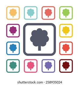 tree flat icons set. Open round colorful buttons. Vector 