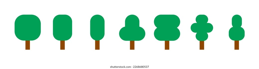 Tree flat icons set. Vector illustration isolated on white background.