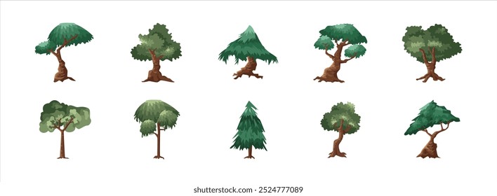 Tree flat illustration set. Vector art illustration isolated.