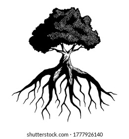 Tree floating in the air, hand drawn illustration