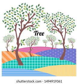 Tree and Floor Patterns. variety patterns on the field. colorful of nature and beautiful forest. flat design vector illustration concept