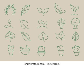 Tree and flower and leaf icon flat design illustration.