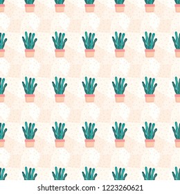 tree in flowerpot seamless pattern Gift Wrap wallpaper background