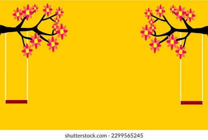  tree with flowers background illustration with orange color