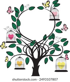 tree  with flowers and butterflies