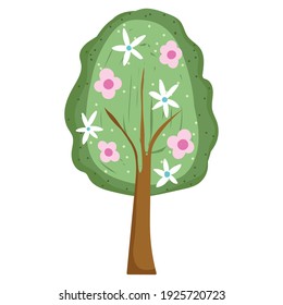 tree with flowers foliage greenery vector illustration isolated white background