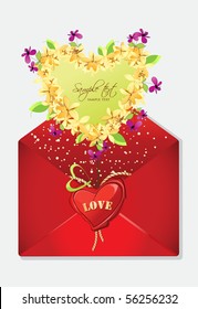 tree flowers in the form of heart. red envelope