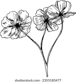 Tree flowers ink vintage vector illustration 