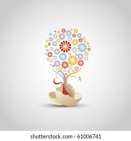 tree of flowers - life concept, vector illustration