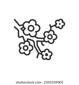 Árbol con flores, icono lineal. Línea con trazo editable