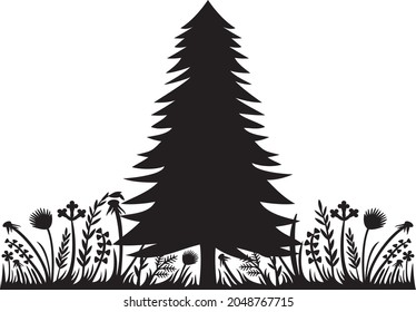 Tree and flowers vector illustration