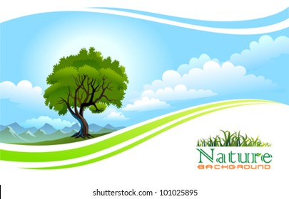 Tree with Flowing Graphic Wave Background