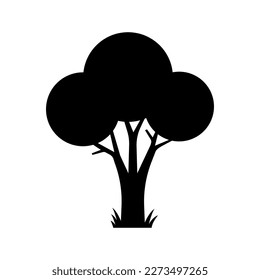 Tree with fluffy branches icon. Eco symbol of natural growth and park ecology with black botanical pattern and monochrome vector abstract leaves