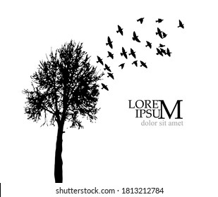 A tree with flying birds. Vector illustration