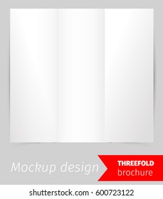 Tree fold brochure mockup design, blank white paper, realistic rendering, isolated on grey background, copyspace for text, sheet template for menu, booklet or presentation data, vector illustration