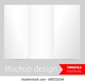 Tree fold brochure mockup design, blank white paper, realistic rendering, isolated on grey background, copyspace for text, sheet template for menu, booklet or presentation data, vector illustration