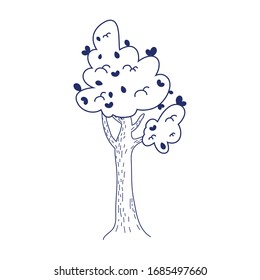 tree foliage leaves greenery cartoon isolated icon design vector illustration line style