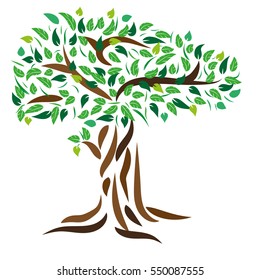 Tree with foliage. Vector of a deciduous tree. Tree with green leaves.