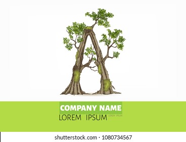 Tree font.Twisted tree  in the shape of letter.Letter A B C vector alphabet with tree. ABC concept type as logo.Eco concept. 