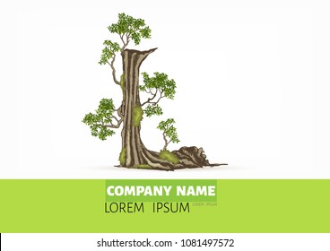 Tree font.Twisted tree  in the shape of letter.Letter A B C vector alphabet with tree. ABC concept type as logo.Eco concept. 