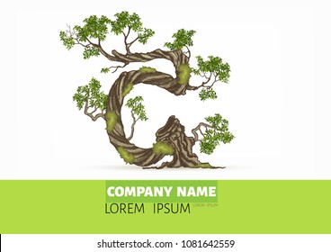 Tree font.Twisted tree  in the shape of letter.Letter A B C vector alphabet with tree. ABC concept type as logo.Eco concept. 