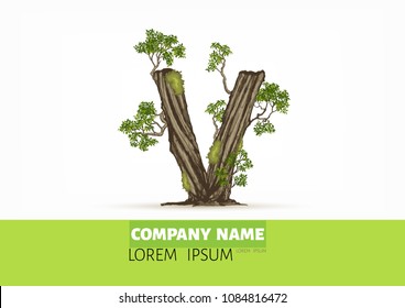 Tree font.Twisted tree  in the shape of letter.Letter A B C vector alphabet with tree. ABC concept type as logo.Eco concept. 