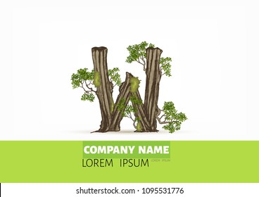 Tree font.Twisted tree  in the shape of letter.Letter A B C vector alphabet with tree. ABC concept type as logo.Eco concept. 