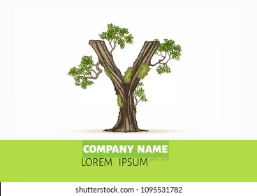 Tree font.Twisted tree  in the shape of letter.Letter A B C vector alphabet with tree. ABC concept type as logo.Eco concept. 