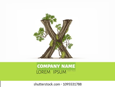 Tree font.Twisted tree  in the shape of letter.Letter A B C vector alphabet with tree. ABC concept type as logo.Eco concept. 