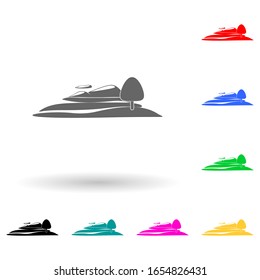 tree at the foot of the mountain multi color style icon. Simple glyph, flat vector of park and landscape icons for ui and ux, website or mobile application