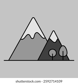 Tree at the foot of the mountain vector grayscale icon. Nature sign. Graph symbol for travel and tourism web site and apps design, logo, app, UI