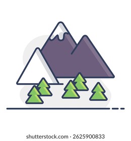 Tree at the foot of the mountain vector icon. Nature sign. Graph symbol for travel and tourism web site and apps design, logo, app, UI