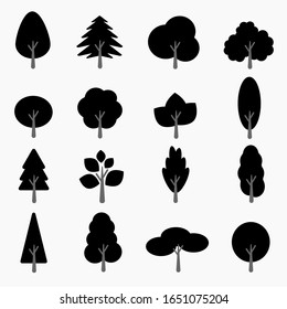 tree forest black icon collection, set tree forest