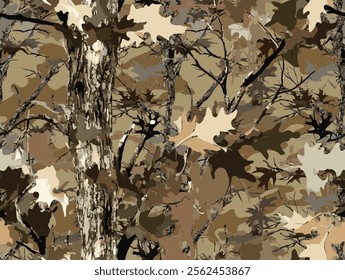 Tree forest camouflage seamless pattern design pattern for hunting and military uniforms. Hunting camouflage. Vector amouflage pattern.