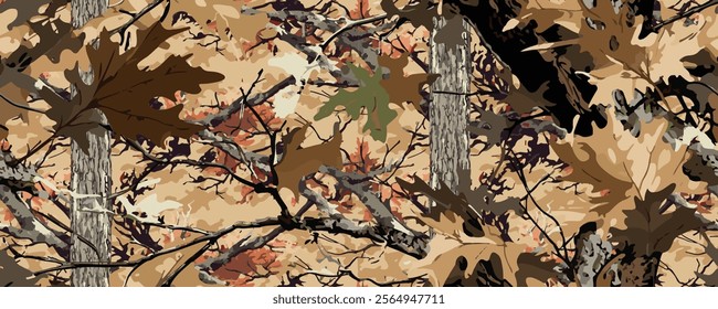 Tree forest camouflage seamless pattern design pattern for hunting and military uniform. Hunting camouflage. Camouflage pattern.