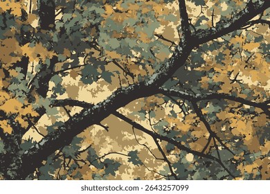 Padrão de projeto de padrão sem costura de camuflagem de floresta de árvore para uniforme de caça e militar. Caça à camuflagem. Padrão de camuflagem. Resumo da câmera. Camuflagem vetorial