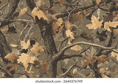 Tree forest camouflage seamless pattern design pattern for hunting and military uniforms. Hunting camouflage.