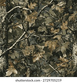 Camuflaje de bosque de árboles sin patrón patrón patrón de diseño para la caza y uniformes militares. Camuflaje de caza. Patrón de camuflaje de Vector.