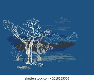 Baumwaldkarte Naturlandschaft Landschaftsbild Landschaftskarte Vektorgrafik japanische chinesisch-orientalische Linie