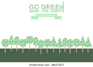 Tree in  forest. Green city. Save world concept. Vector illustration