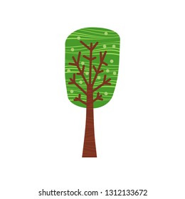 Tree forest green color stylized cute style. Vector, illustration, isolated, icon