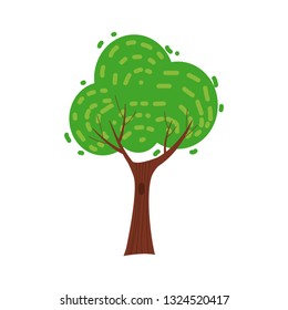 Tree forest green color stylized cute style. Vector, illustration, isolated, icon