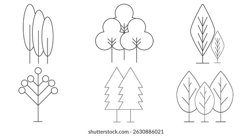 Conjunto de iconos de árbol y bosque. Concepto de Naturaleza. Ilustración vectorial.