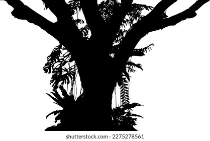 Tree in the Forest or Jungle Silhouette for Art Illustration, Background, or Graphic Design Element. Vector Illustration 