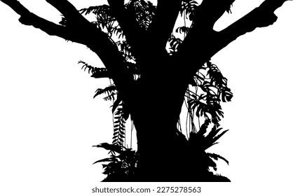 Tree in the Forest or Jungle Silhouette for Art Illustration, Background, or Graphic Design Element. Vector Illustration 
