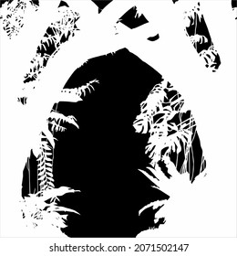 Árbol en la silueta de bosque (jungla) para elementos de texto, posición, presupuesto, ilustración, afiche, fondo o diseño gráfico. Ilustración vectorial 