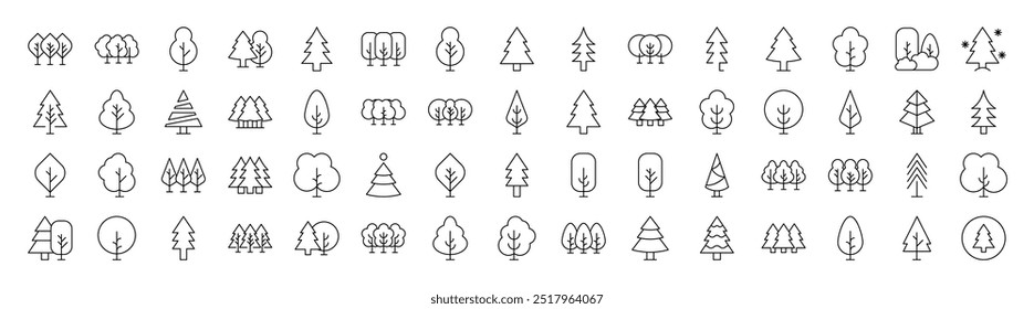 Tree and Forest Line Icon Collection. Modern Collection for Design, Web Sites, Apps, Cards. Contains Linear Images of Deciduous and Coniferous Trees