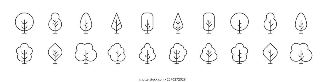 Tree and Forest Outline Simple Linear Image Collection. Editable Stroke. Suitable for Web Sites, Books, Cards, Apps