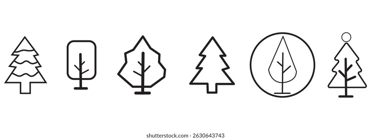 Tree and Forest Outline Style Icons for Design, Cards, Apps, Social Networks eps 10