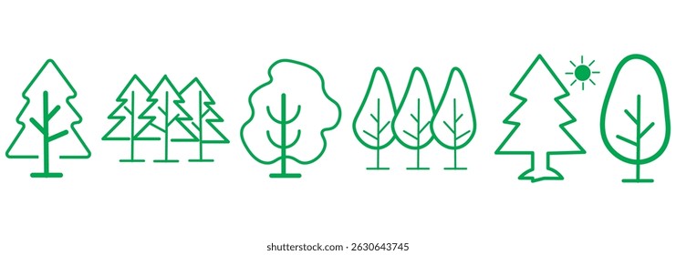 Tree and Forest Outline Style Icons for Design, Cards, Apps, Social Networks eps 10